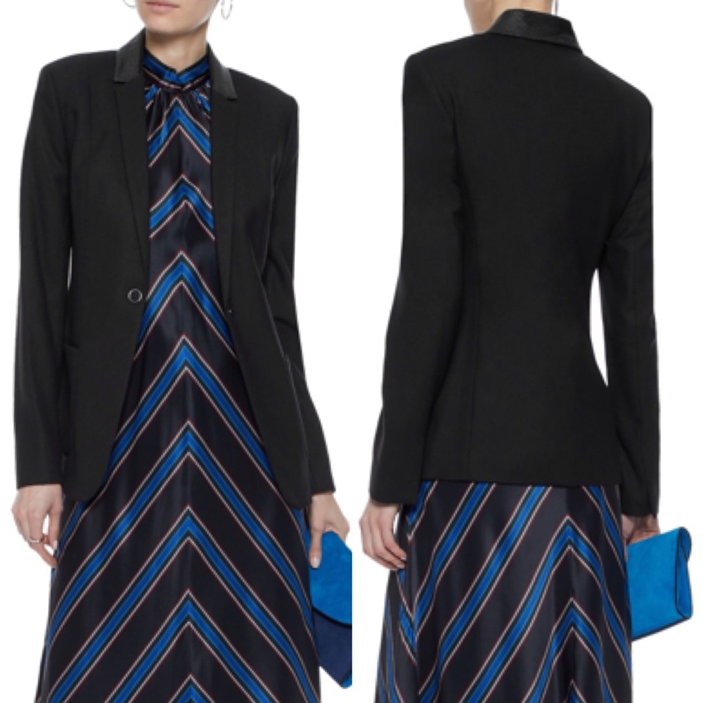 NWT ELIE TAHARI Wendy Leather Collared Wool Jacket